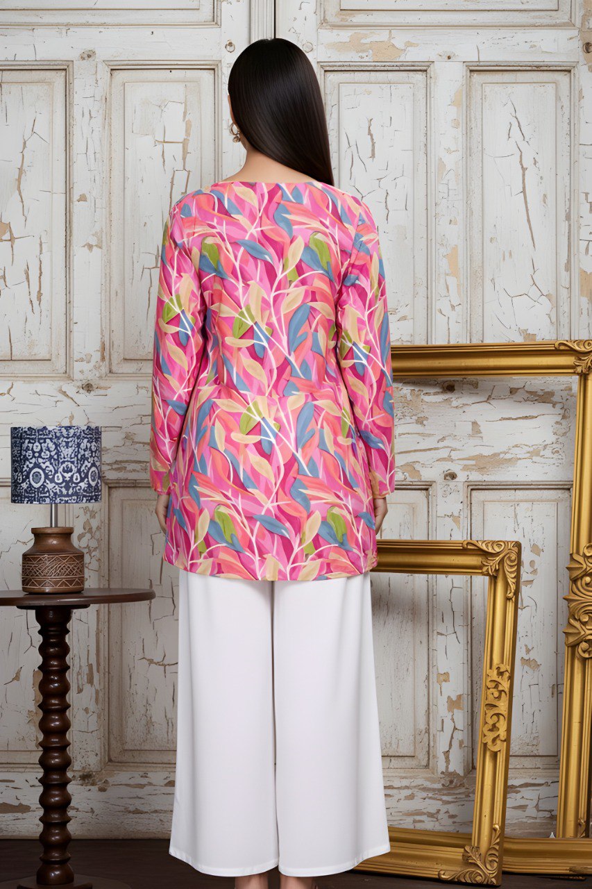 Woman Pink Print Cotton Blend Tunic & Top