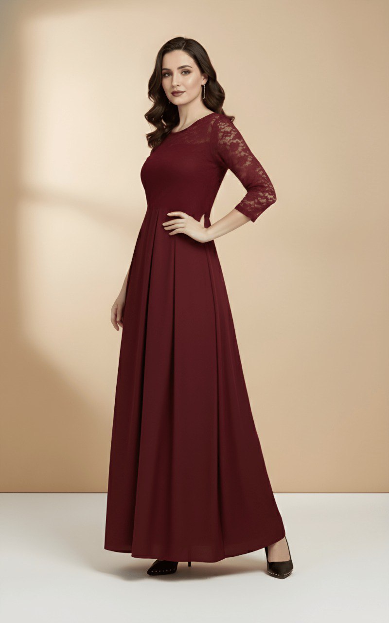 woman Maroon Net long dres