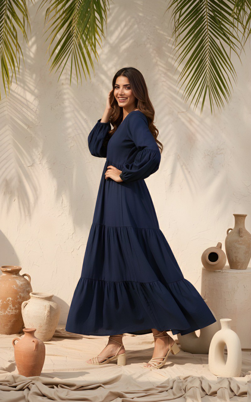 Fancy Dark Blue Delta silk flare dress