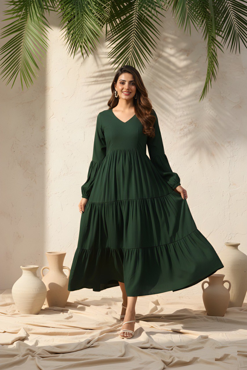 Fancy Green Delta silk flare dress