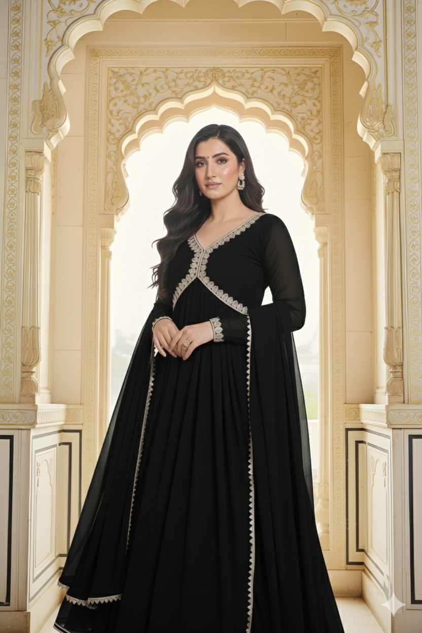 Black gorgette Kurti & Dupatta