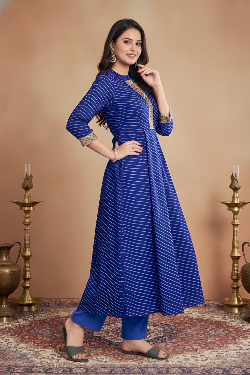 Blue Leheriya Printed Georgette Kurta and pant