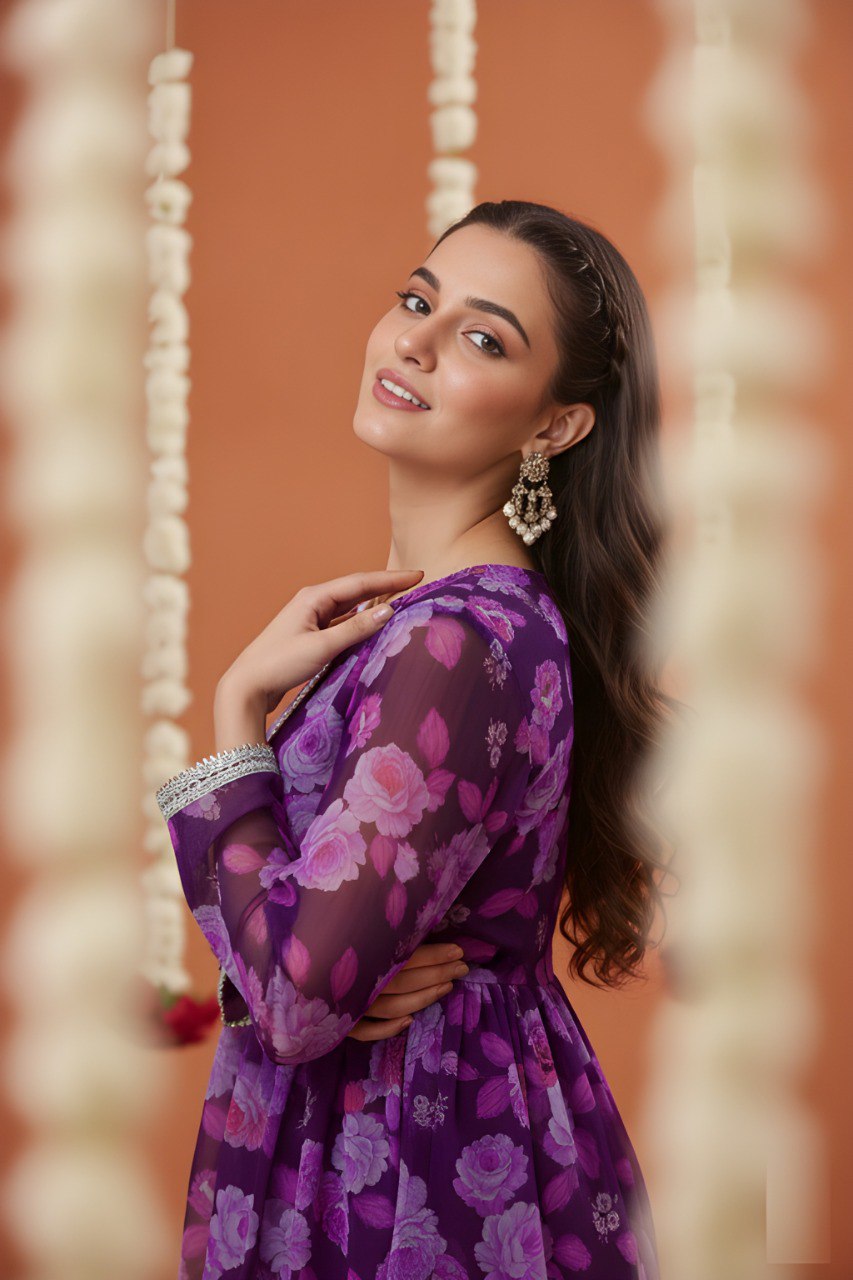 Plurple printed kurta with sharara