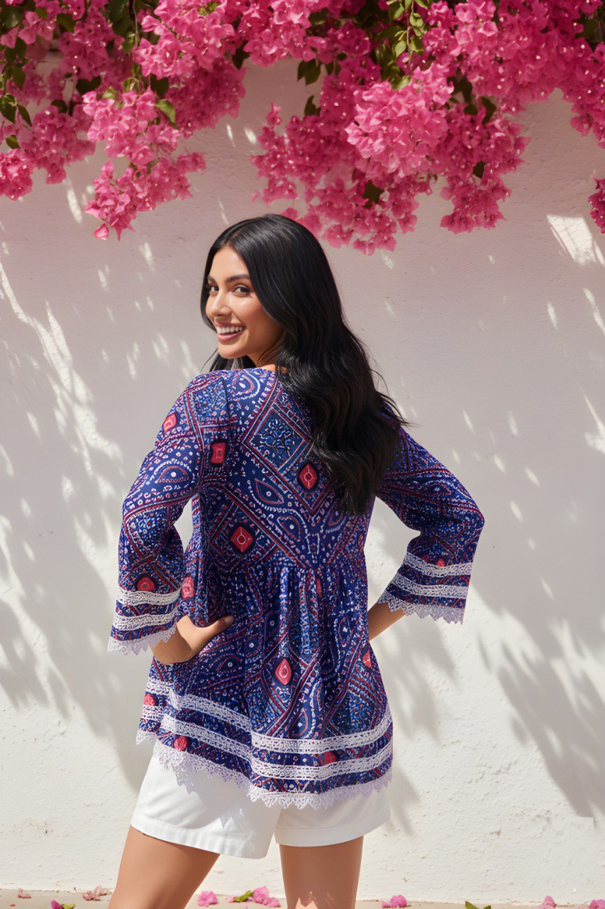 Digital Printed Delta Silk Fancy Tunic