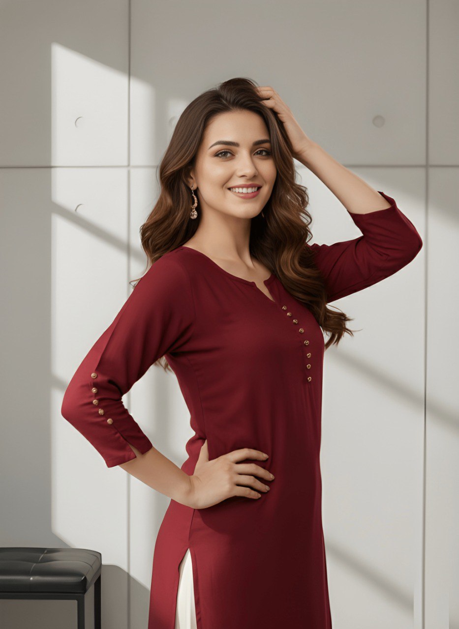 Casual Maroon Roman silk Tunic Top