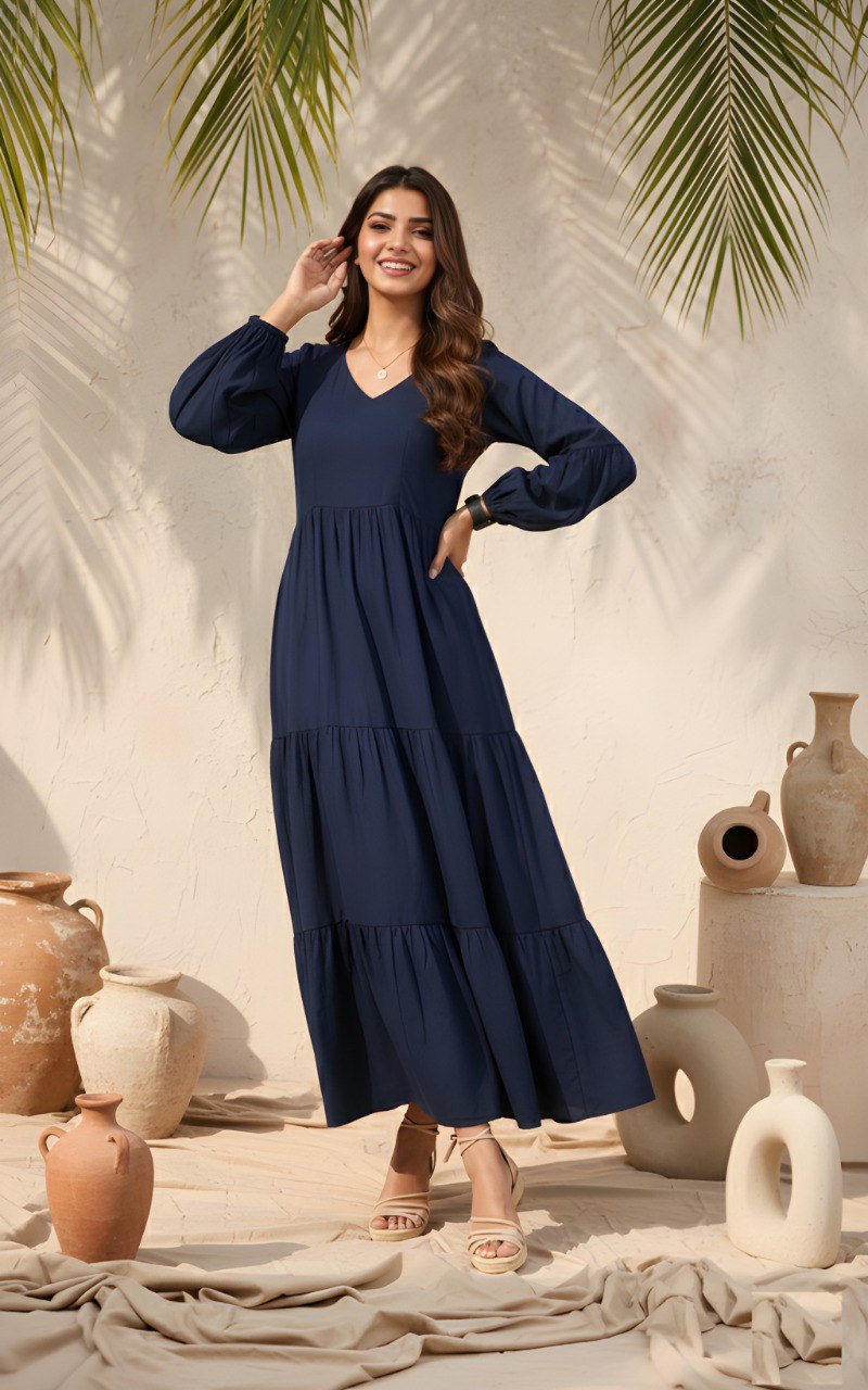 Fancy Dark Blue Delta silk flare dress