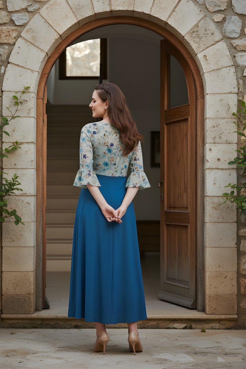 Fancy Georgette Royal Blue Printed dress