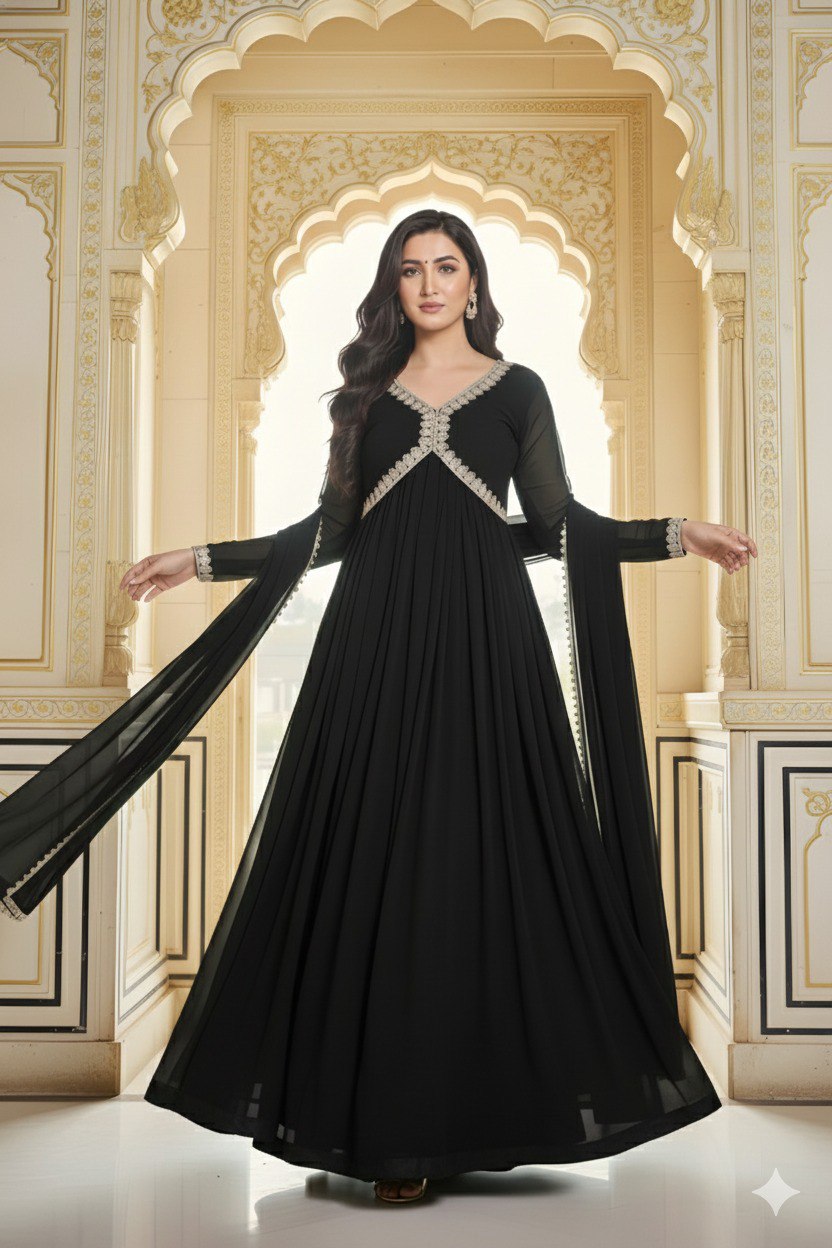 Black gorgette Kurti & Dupatta
