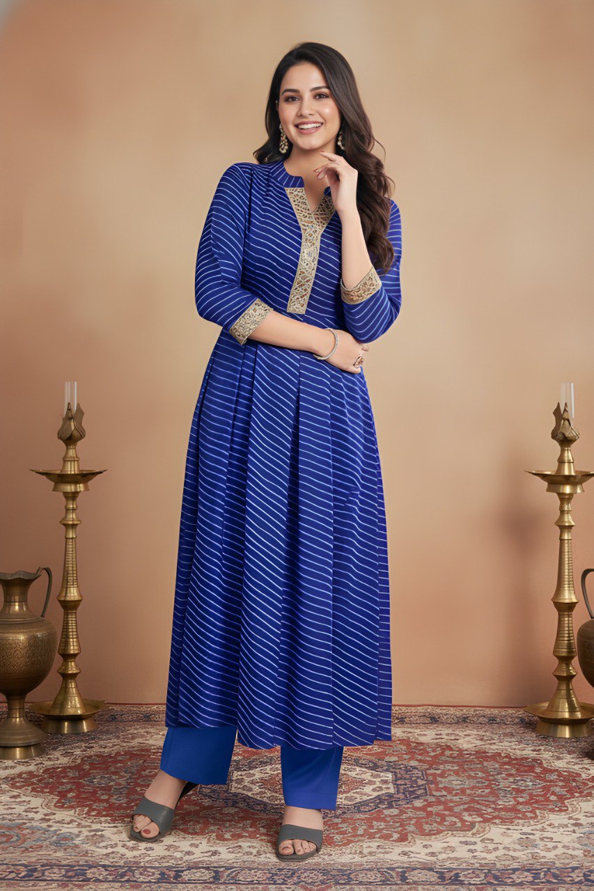 Blue Leheriya Printed Georgette Kurta and pant