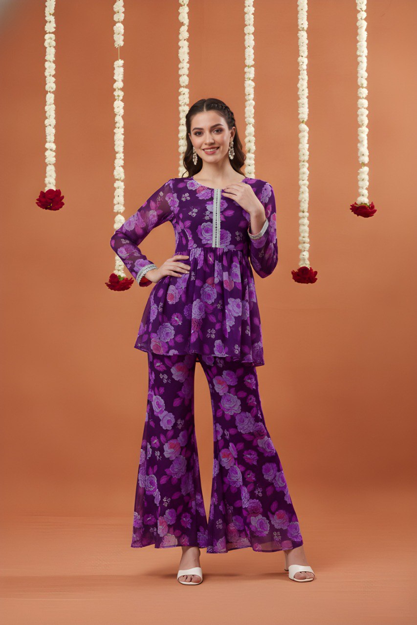 Plurple printed kurta with sharara