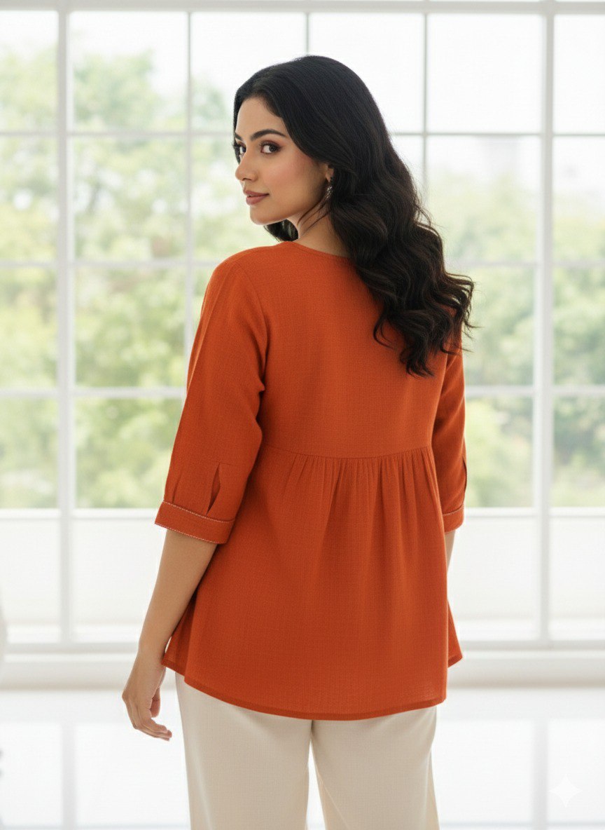 Woman Rust Orange embroidery fancy top