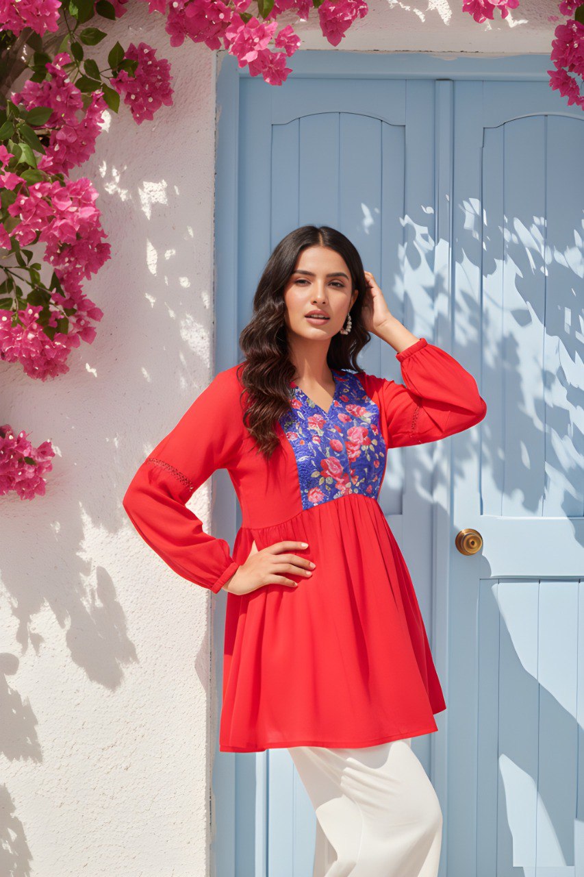 Women red georgette Fancy Tunic