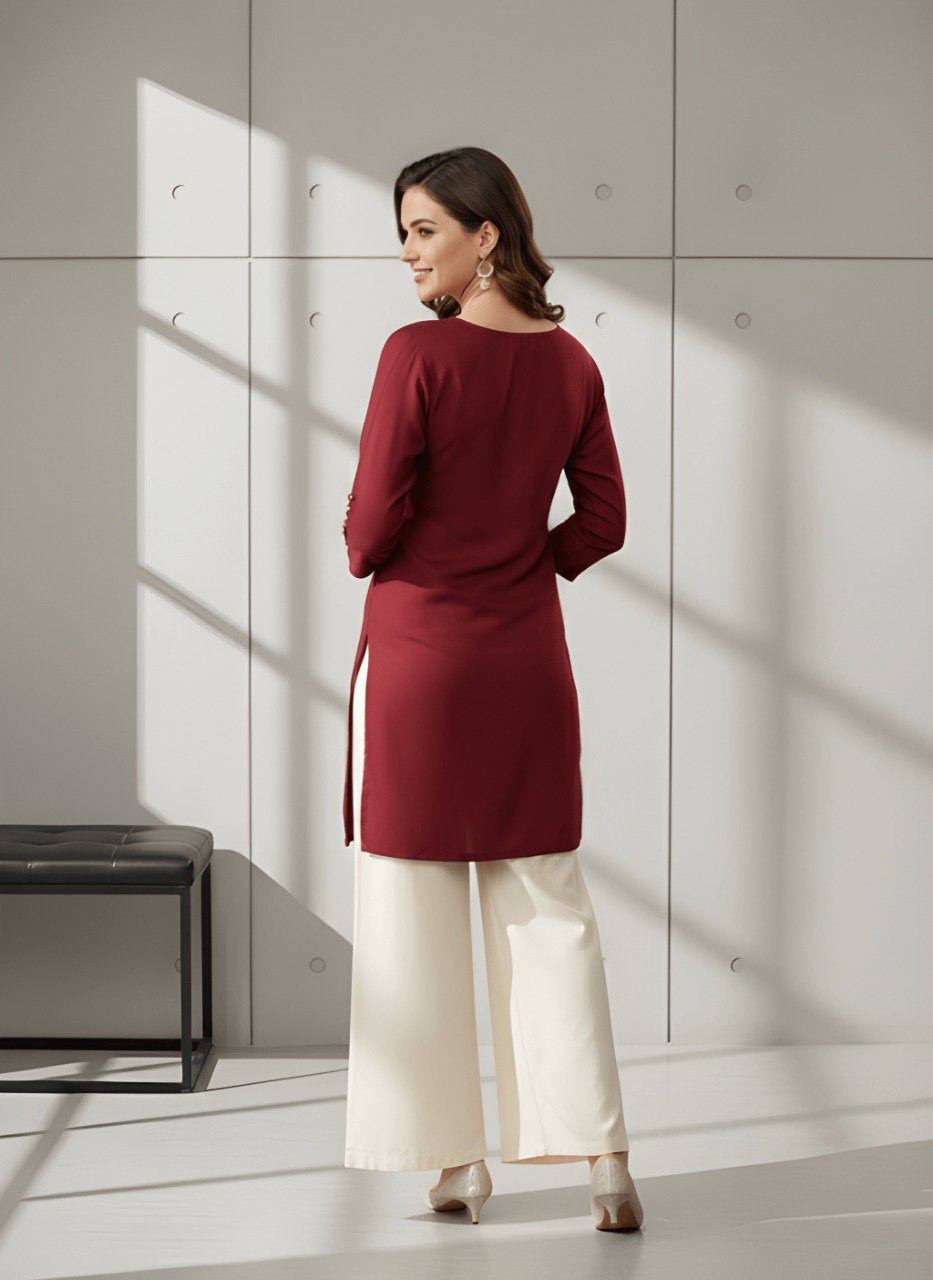 Casual Maroon Roman silk Tunic Top
