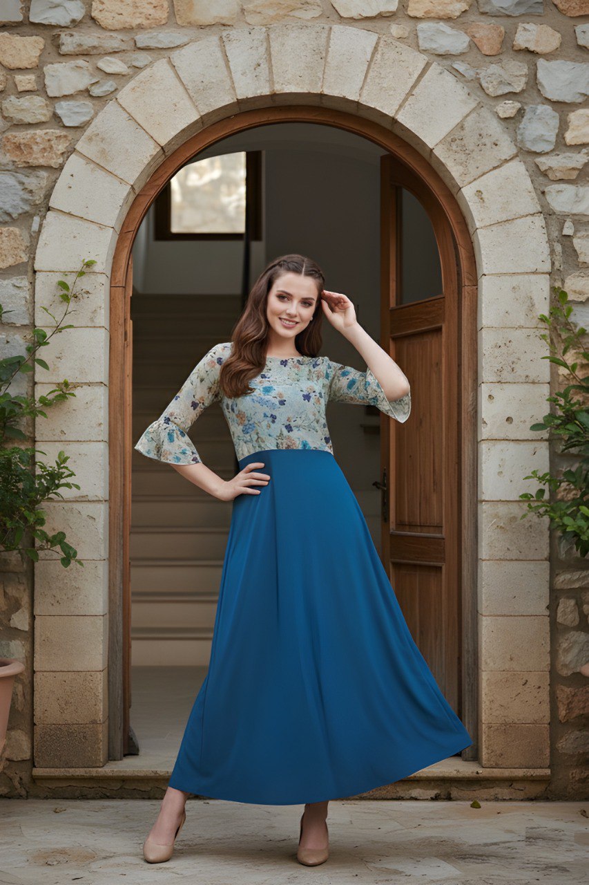 Fancy Georgette Royal Blue Printed dress