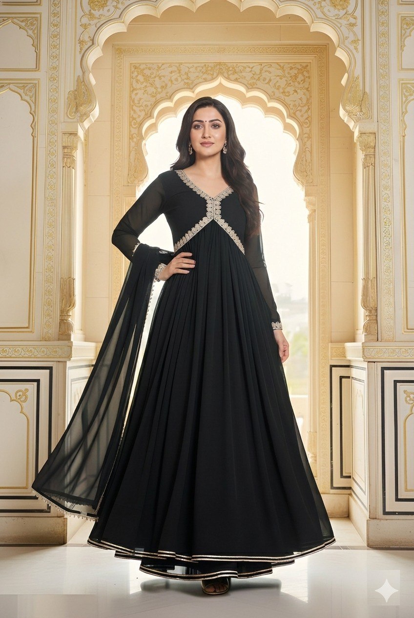 Black gorgette Kurti & Dupatta