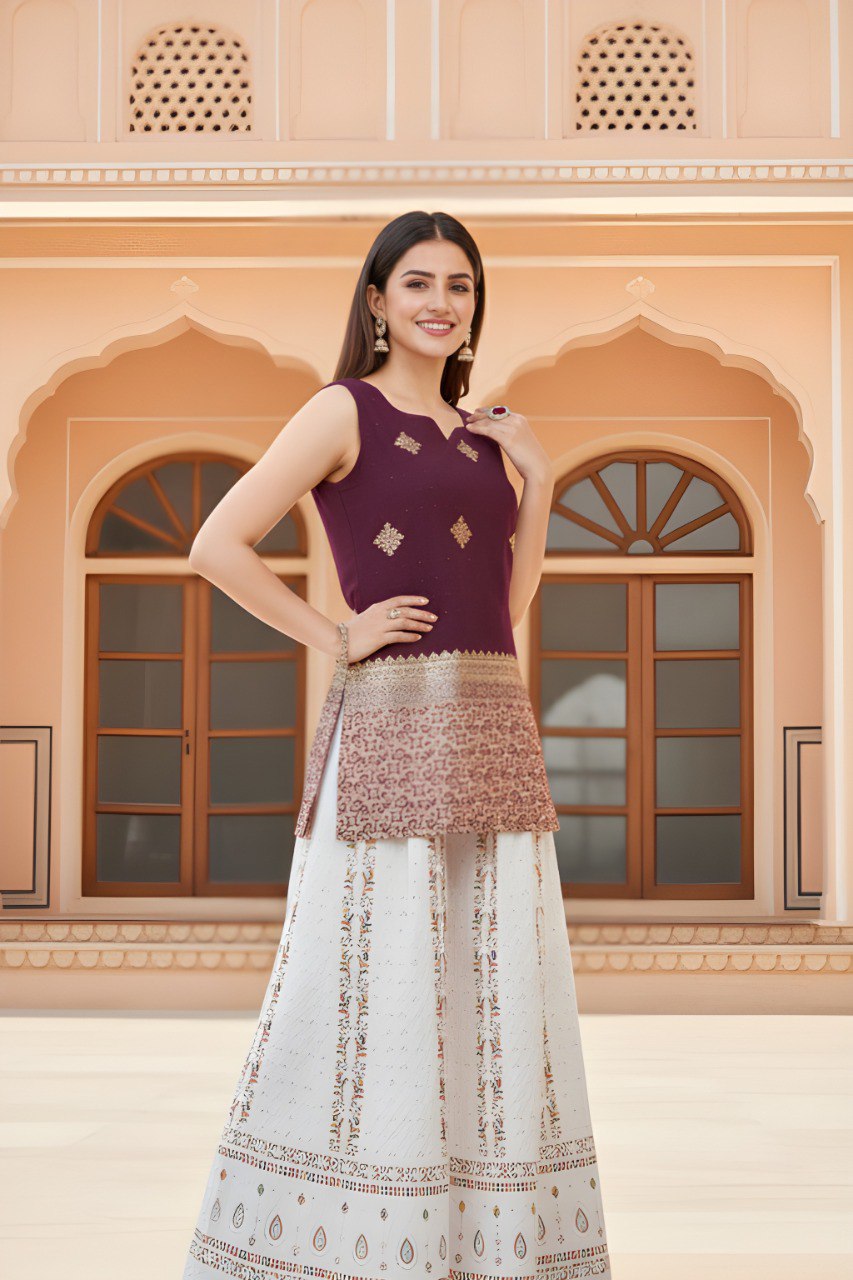 Woman Sleeveless with Maroon Golden Zari Work top