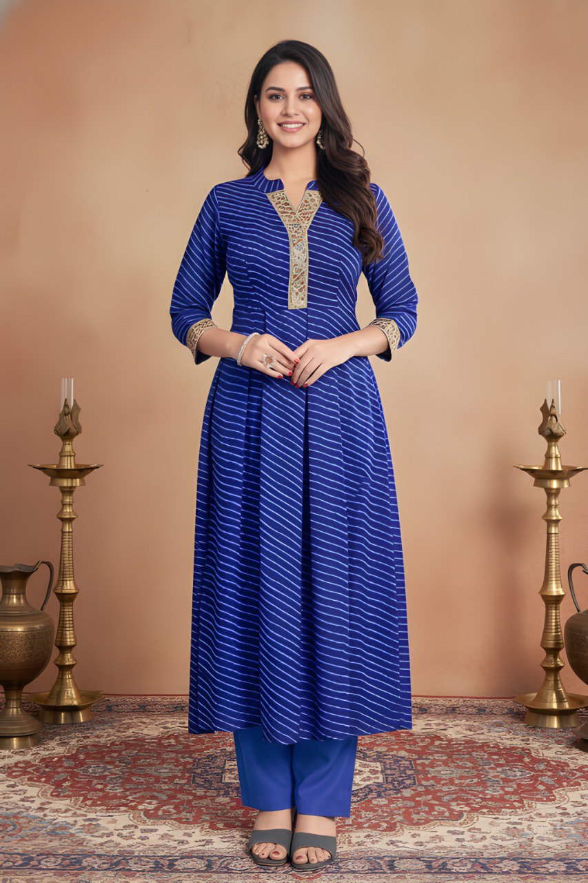 Blue Leheriya Printed Georgette Kurta and pant