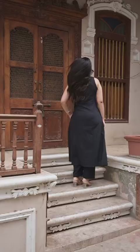 Black soft Cotton Solid Kurta Palazzo set
